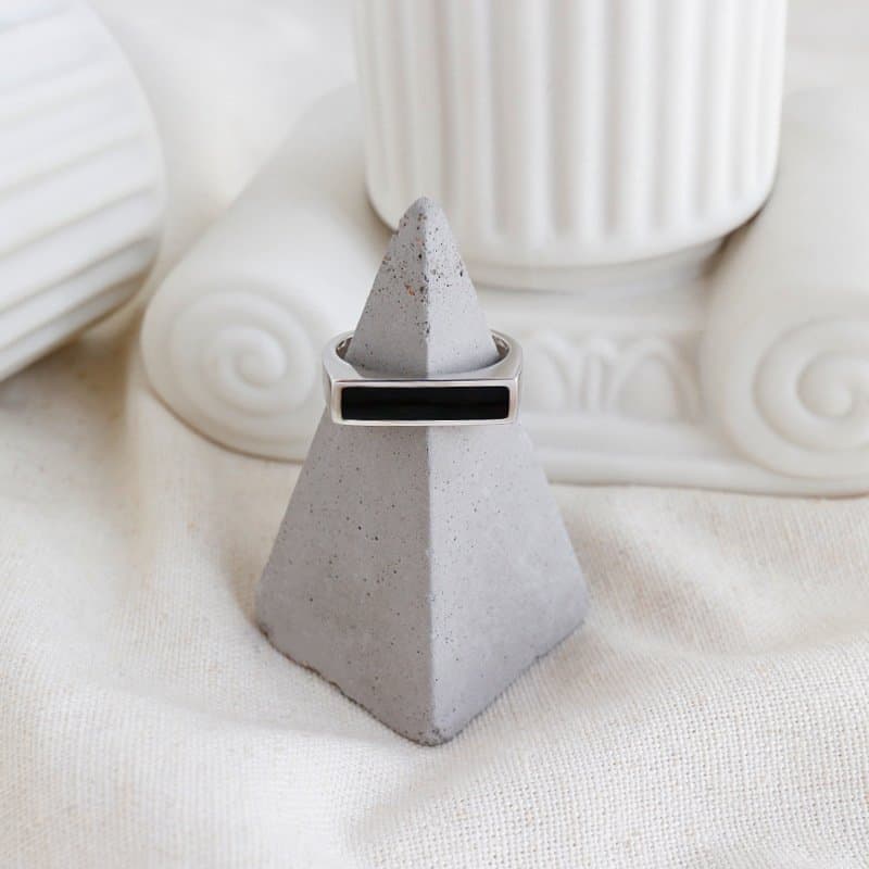 Geometric Black Rectangle 925 Sterling Silver Adjustable Ring
