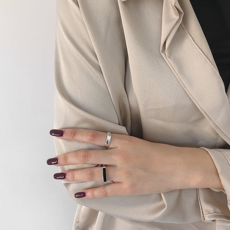 Geometric Black Rectangle 925 Sterling Silver Adjustable Ring