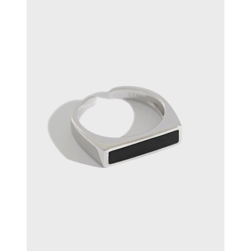 Geometric Black Rectangle 925 Sterling Silver Adjustable Ring