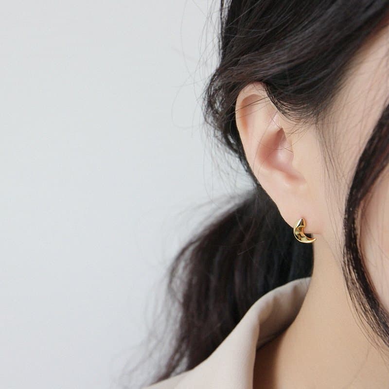 Geometric Crescent Moon 925 Sterling Silver Studs Earrings