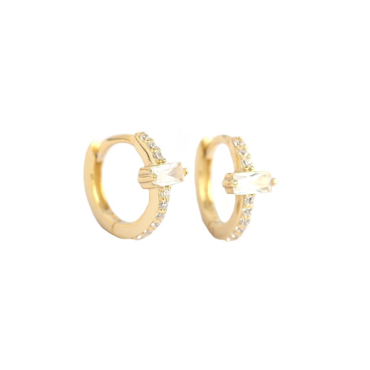 Geometric CZ Rectangle Simple 925 Sterling Silver Huggie Hoop Earrings
