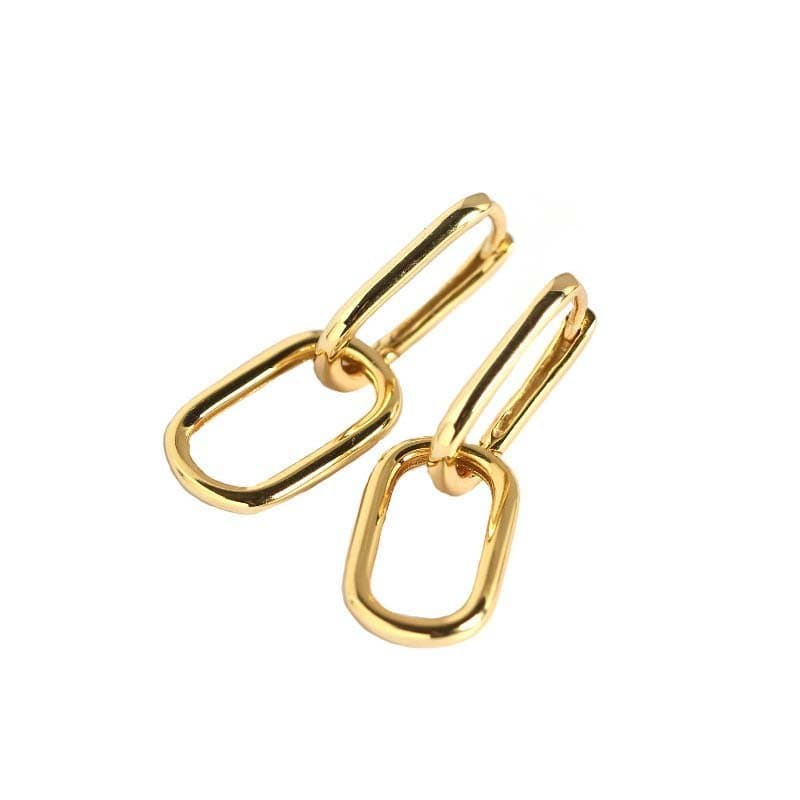 Geometric Hollow Ellipse Chain 925 Sterling Silver Hoop Earrings