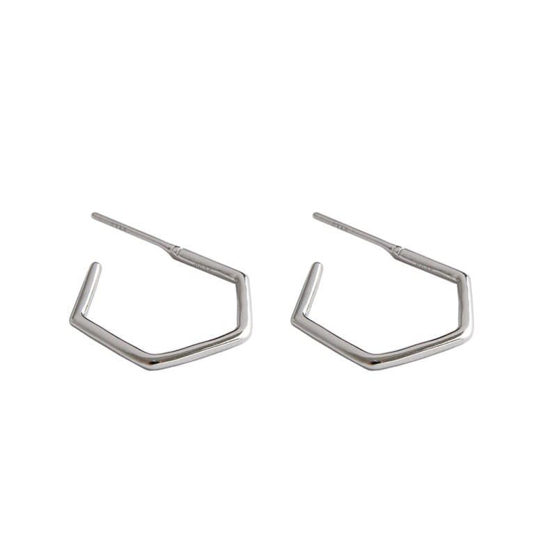 Geometric Hollow Hexagon 925 Sterling Silver Hoop Earrings