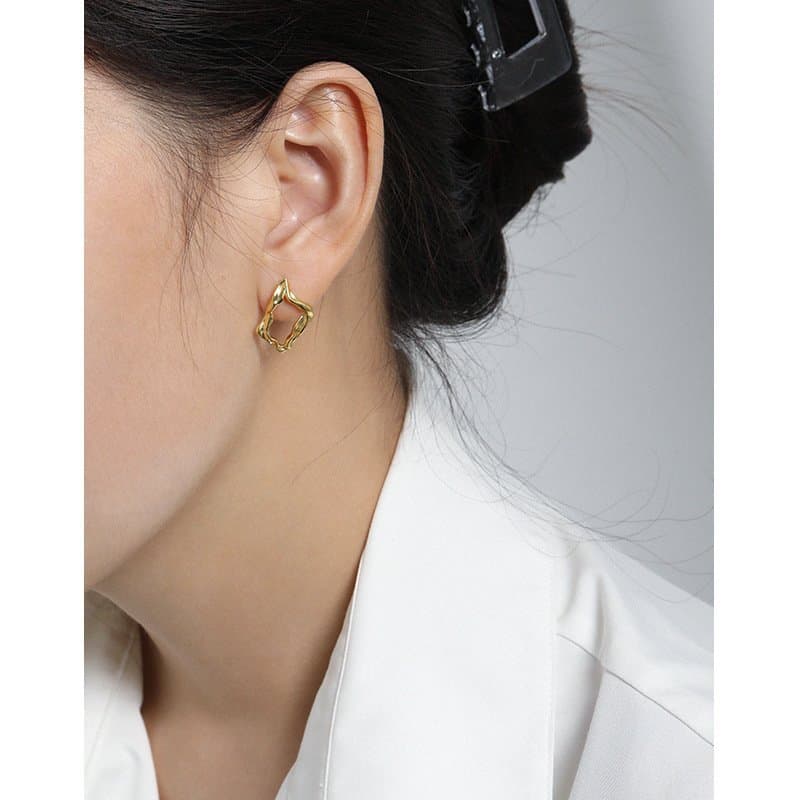 Geometric Hollow Irregular Square 925 Sterling Silver Stud Earrings