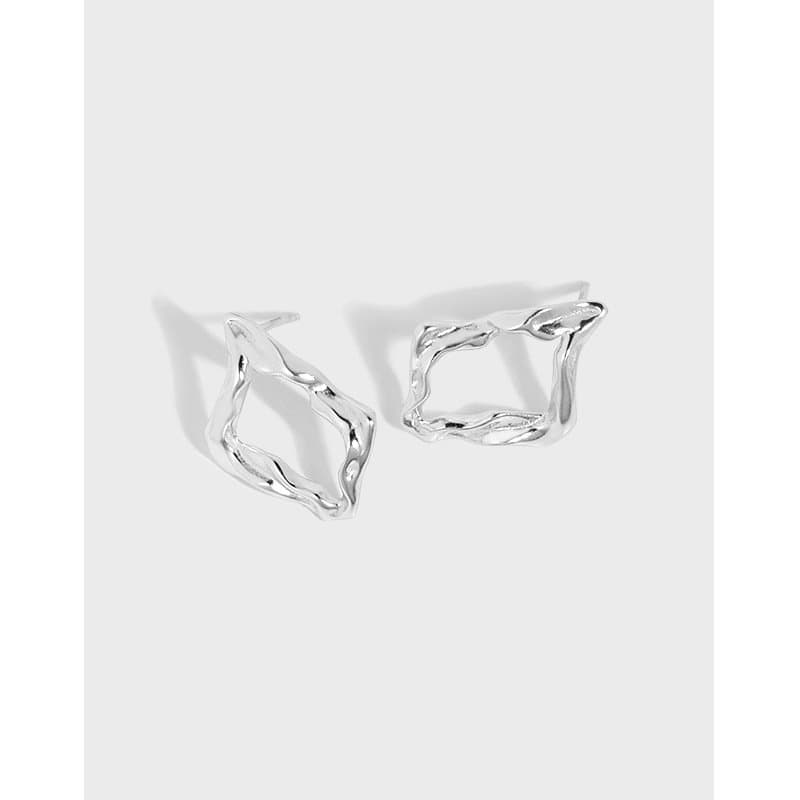 Geometric Hollow Irregular Square 925 Sterling Silver Stud Earrings