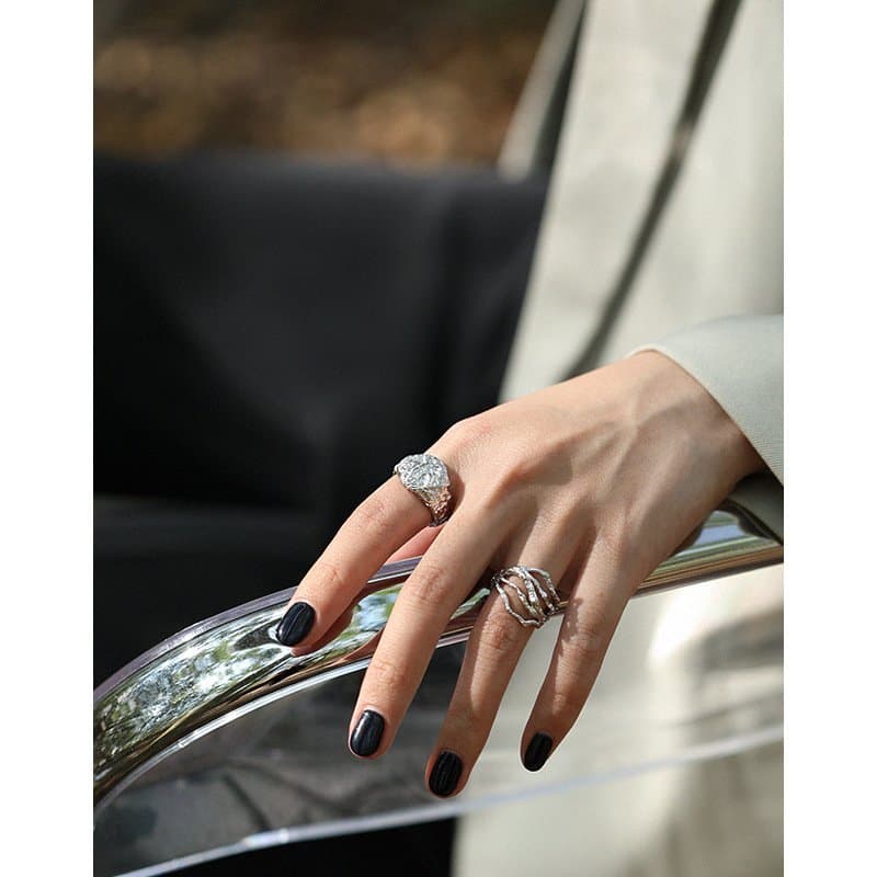 Geometric Irregular Beat Pattern 925 Sterling Silver Adjustable Ring