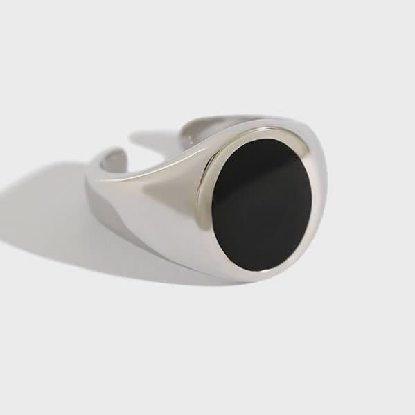 Geometric Round Black Epoxy 925 Sterling Silver Adjustable Ring