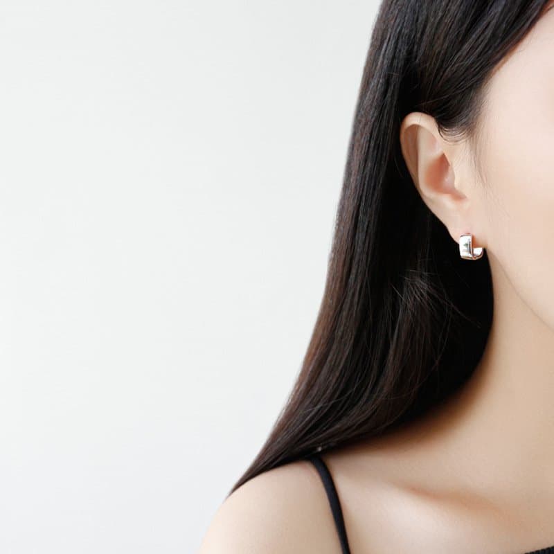 Geometric Simple Hollow Square 925 Sterling Silver Hoop Earrings