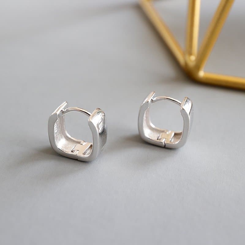 Geometric Simple Hollow Square 925 Sterling Silver Hoop Earrings