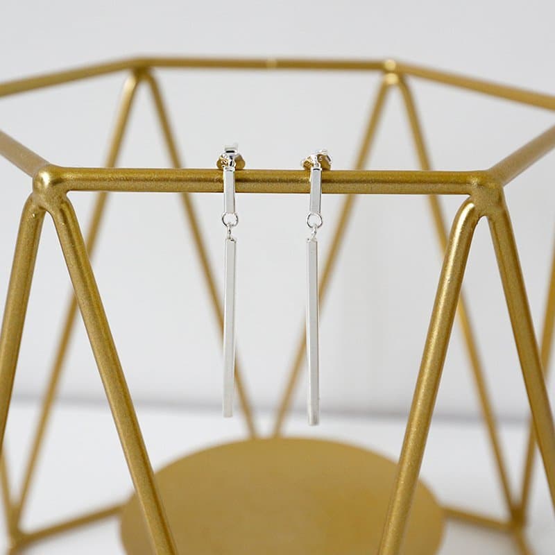 Geometric Simple Rectangle Stick 925 Sterling Silver Dangling Earrings