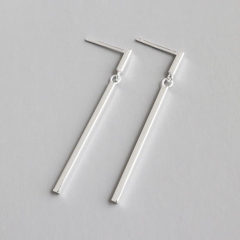 Geometric Simple Rectangle Stick 925 Sterling Silver Dangling Earrings