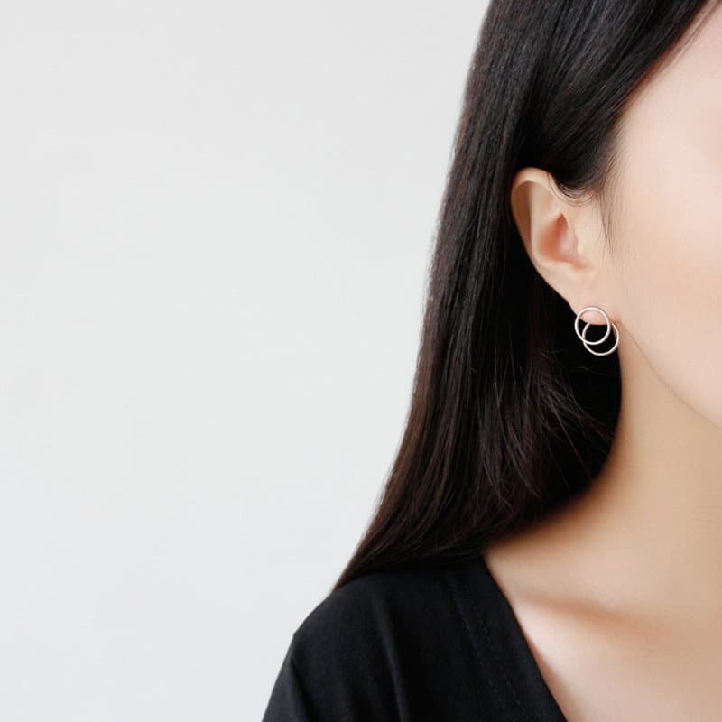 Geometric Two Circles 925 Sterling Silver Stud Earrings