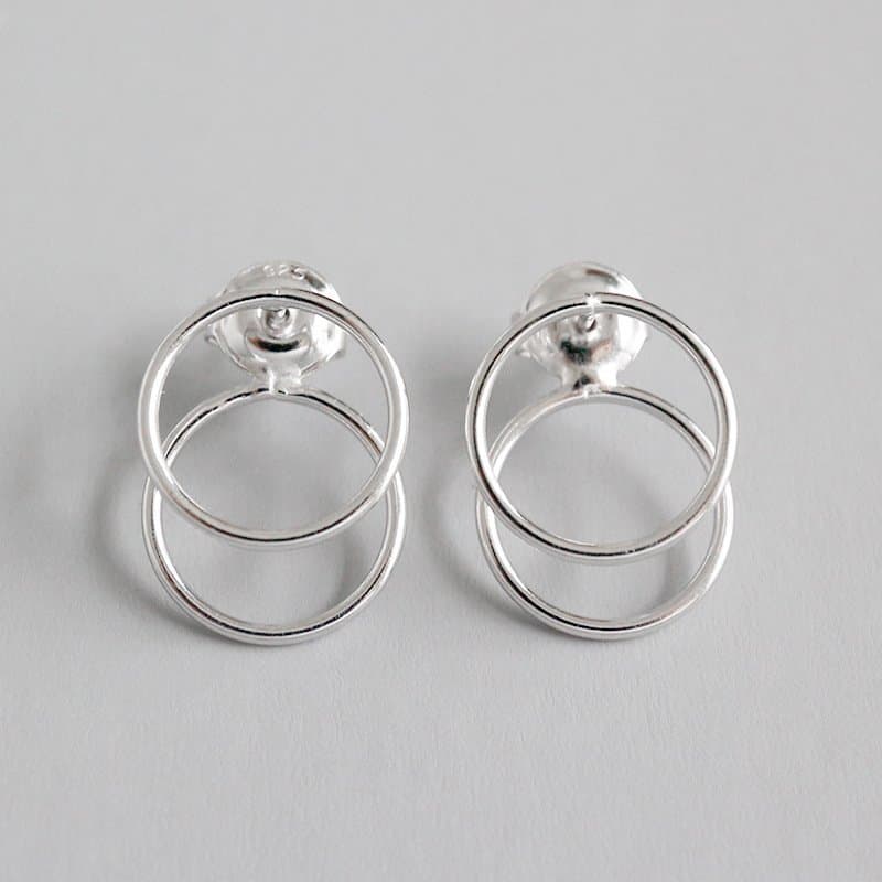Geometric Two Circles 925 Sterling Silver Stud Earrings