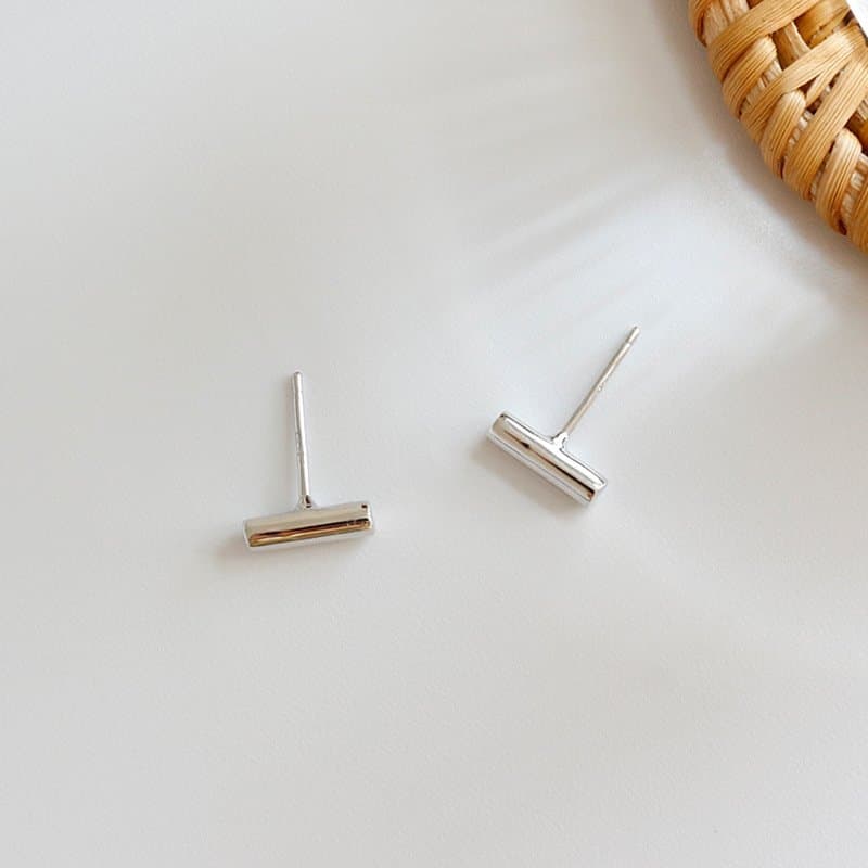 Geometric Small Cylinders 925 Sterling Silver Stud Earrings