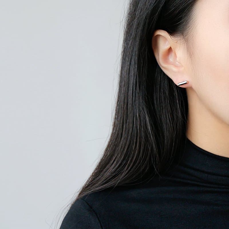 Geometric Small Cylinders 925 Sterling Silver Stud Earrings