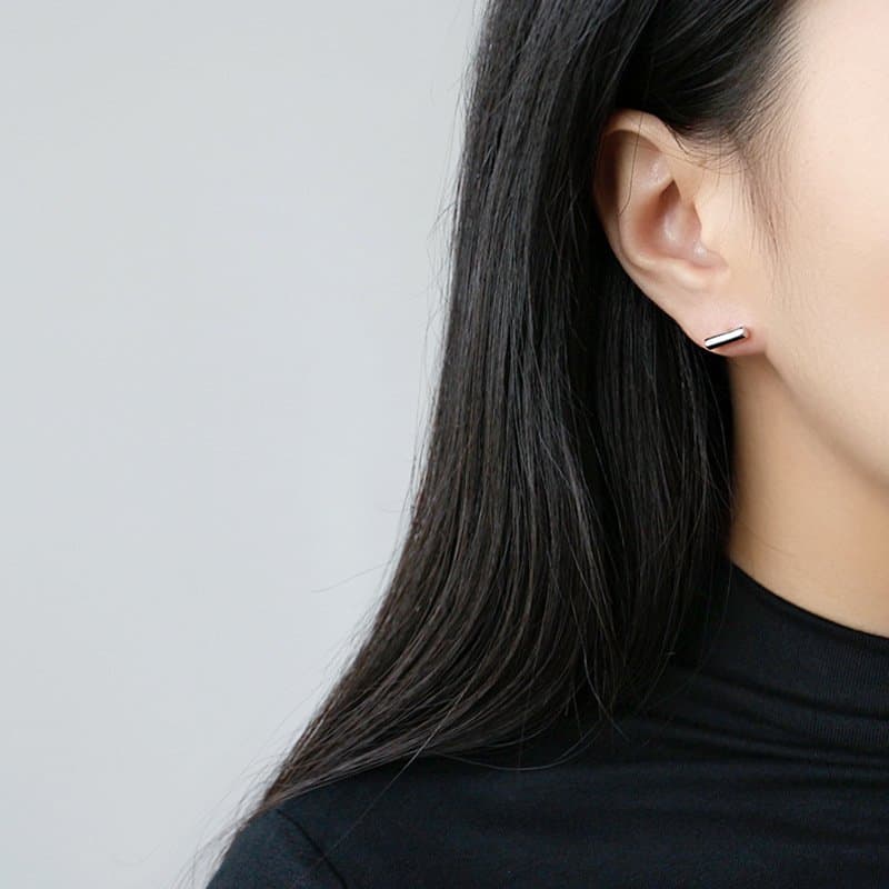Geometric Small Cylinders 925 Sterling Silver Stud Earrings