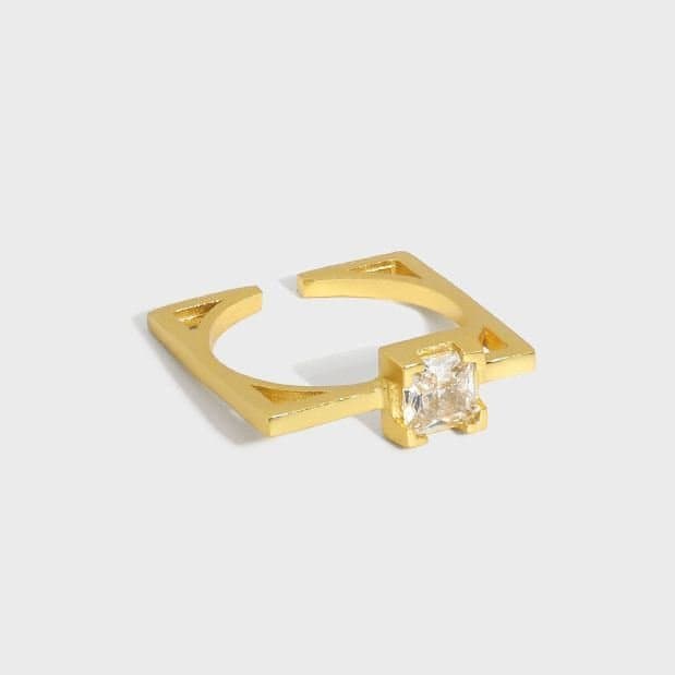 Geometric Square CZ 925 Sterling Silver Adjustable Ring