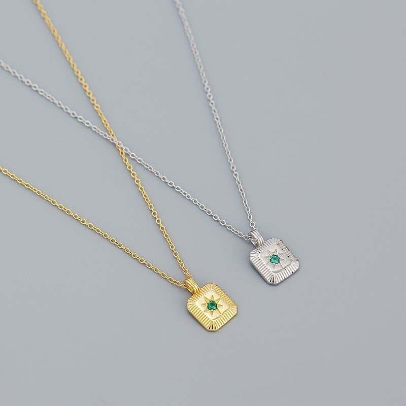 Geometric Square CZ Octagonal Star 925 Sterling Silver Necklace