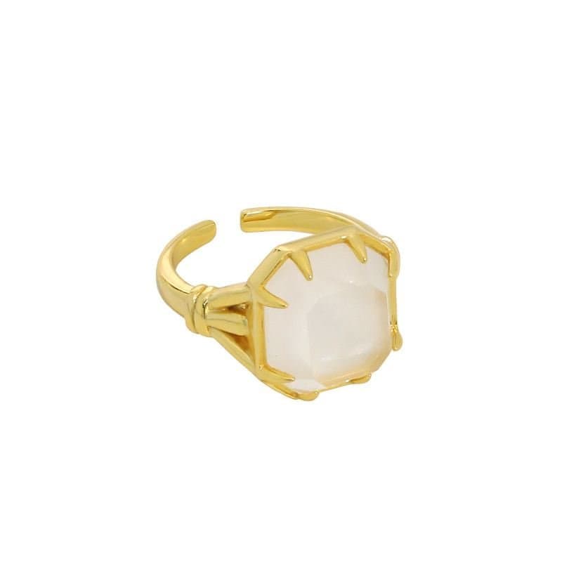 Geometric Square Natural Crystal 925 Sterling Silver Adjustable Ring