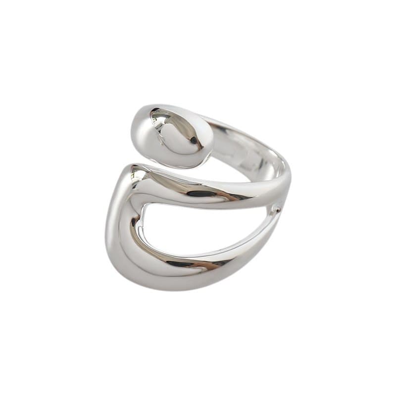 Geometric Wide Double Layer Hollow Cross 925 Sterling Silver Adjustable Ring
