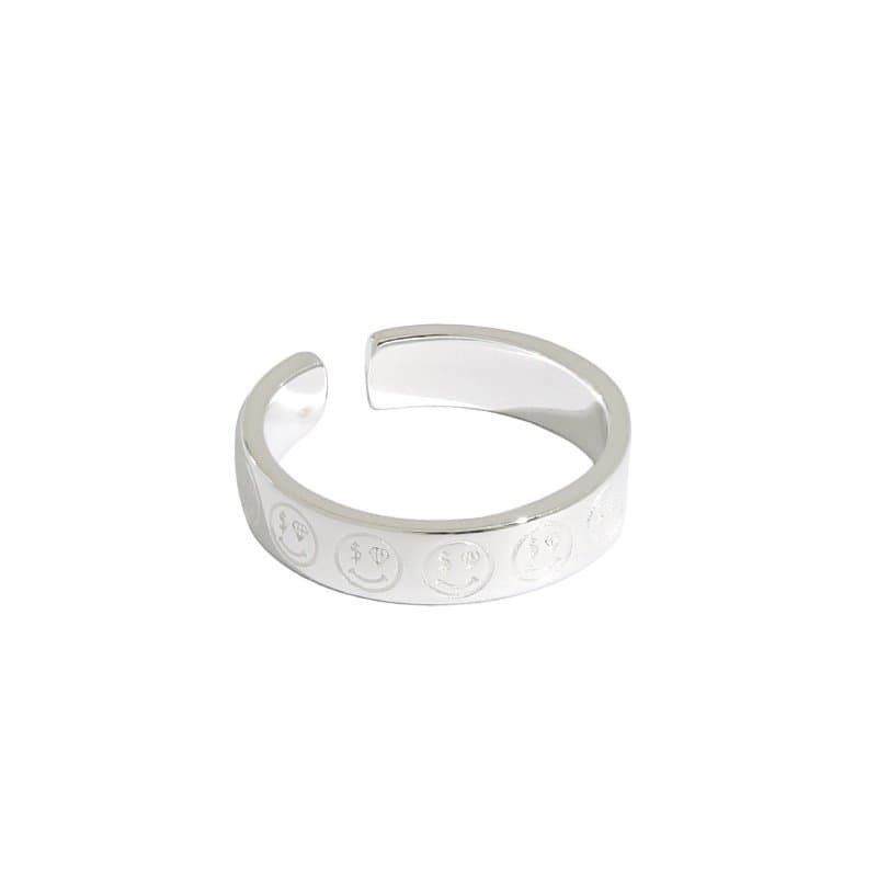 Dollars Diamond Smile Face 925 Sterling Silver Adjustable Ring