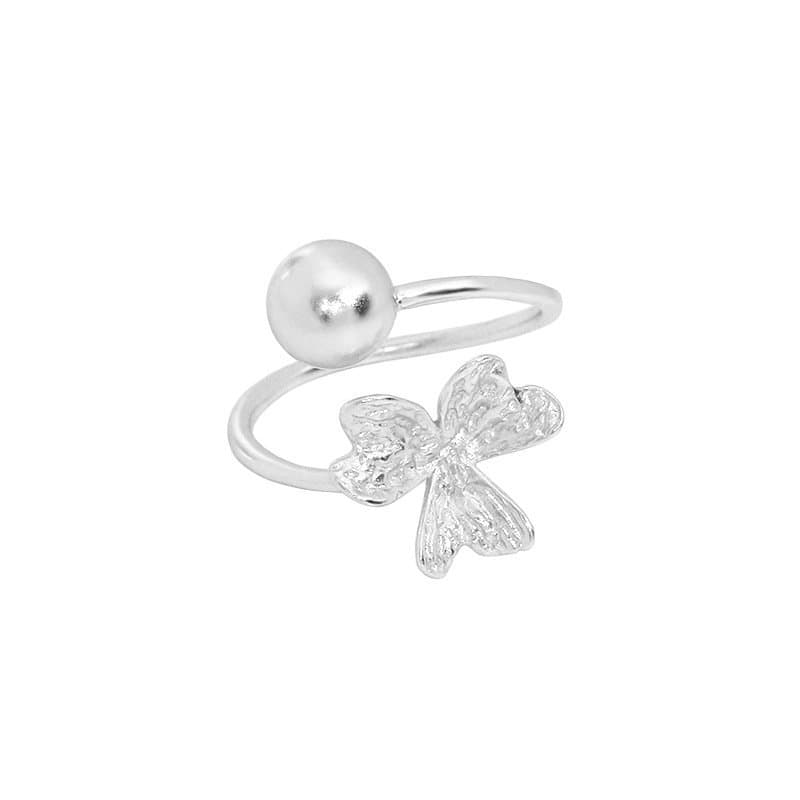 Lucky Leaf Ball 925 Sterling Silver Adjustable Ring