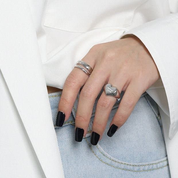 Miss You Letters Heart 925 Sterling Silver Wide Adjustable Ring
