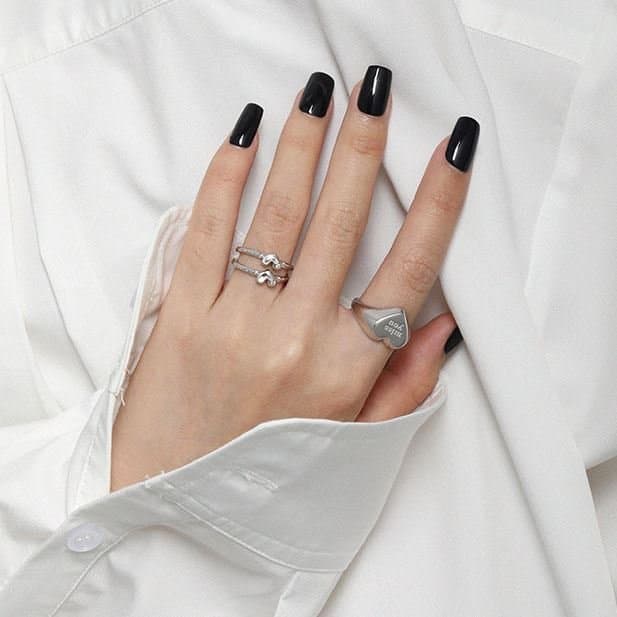 Miss You Letters Heart 925 Sterling Silver Wide Adjustable Ring