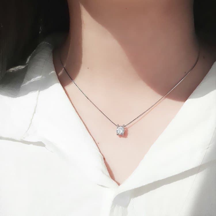 Four Claw Round CZ 925 Sterling Silver Necklace