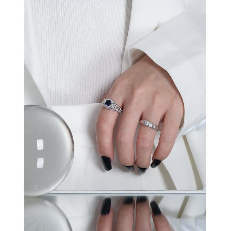Round CZ Hollow Hive 925 Sterling Silver Adjustable Ring