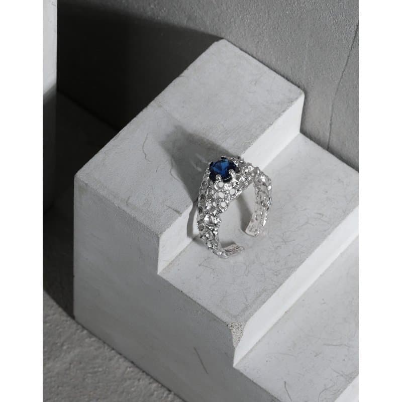 Round CZ Hollow Hive 925 Sterling Silver Adjustable Ring