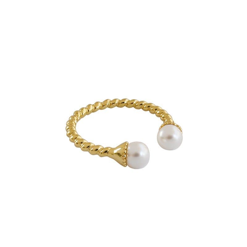 Twisted Two Shell Pearls 925 Sterling Silver Adjustable Ring