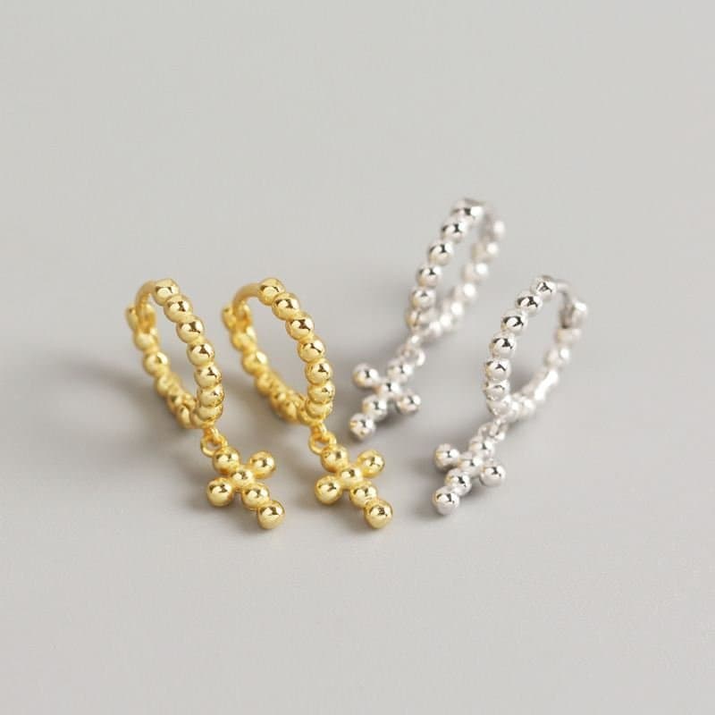 Holy Beads Cross 925 Sterling Silver Hoop Earrings
