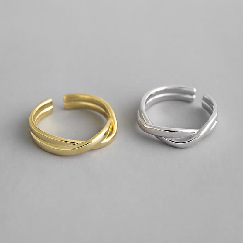 Ins Lines Cross Twisted 925 Sterling Silver Adjustable Ring