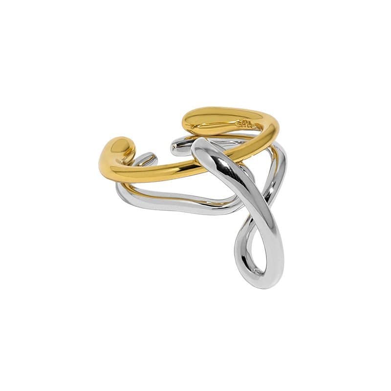 Messy Lines Cross 925 Sterling Silver Adjustable Ring