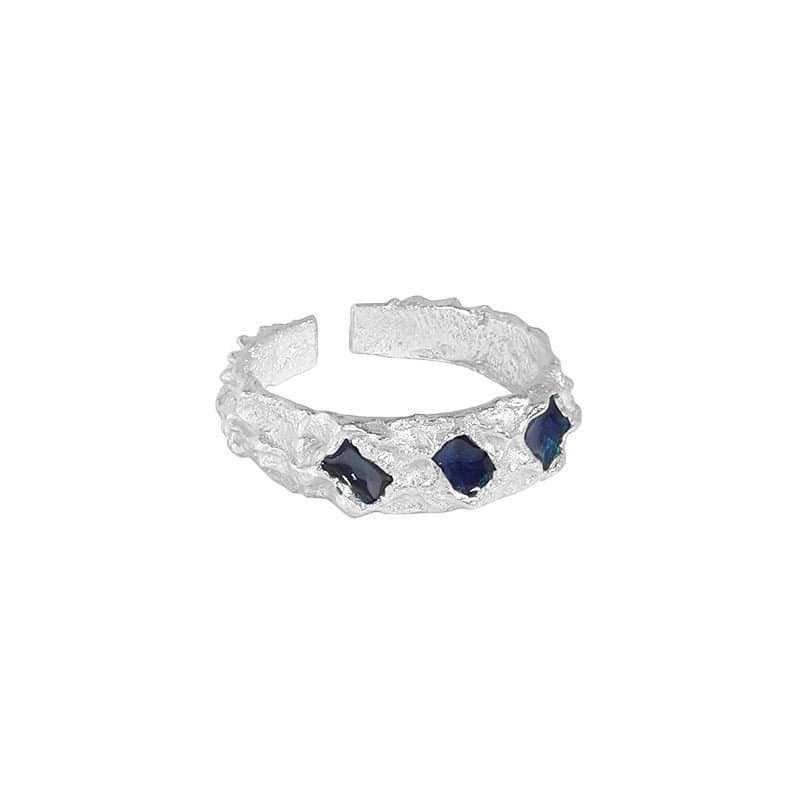 Irregular Geometric Blue CZ 925 Sterling Silver Adjustable Ring