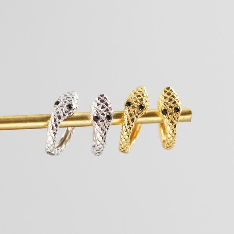 CZ Snake 925 Sterling Silver Huggie Hoop Earrings