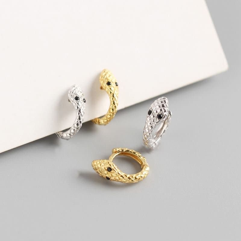 CZ Snake 925 Sterling Silver Huggie Hoop Earrings