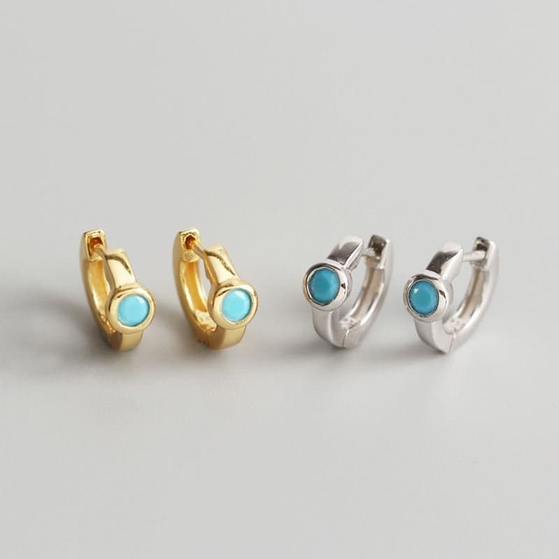Mini Blue CZ Circle 925 Sterling Silver Huggie Hoop Earrings