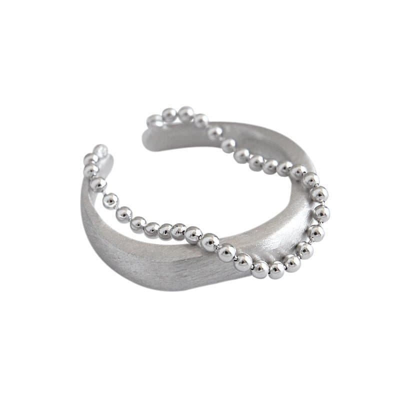Double Layer Beads Chain 925 Sterling Silver Adjustable Ring