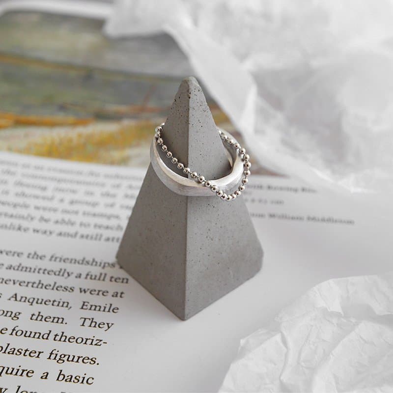Double Layer Beads Chain 925 Sterling Silver Adjustable Ring