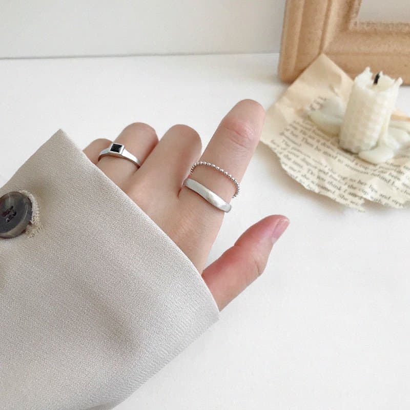 Double Layer Beads Chain 925 Sterling Silver Adjustable Ring
