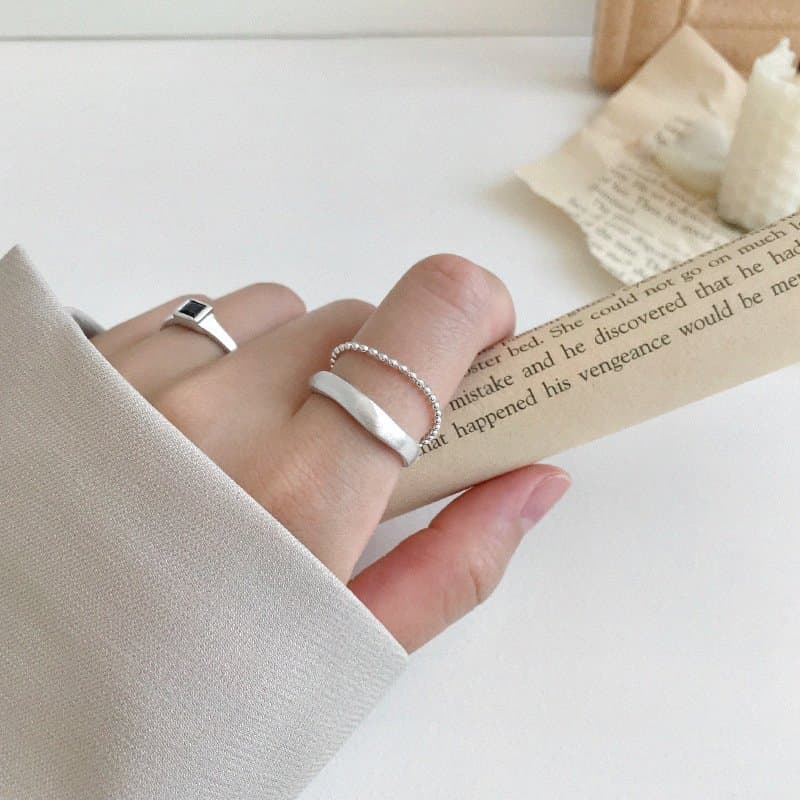 Double Layer Beads Chain 925 Sterling Silver Adjustable Ring