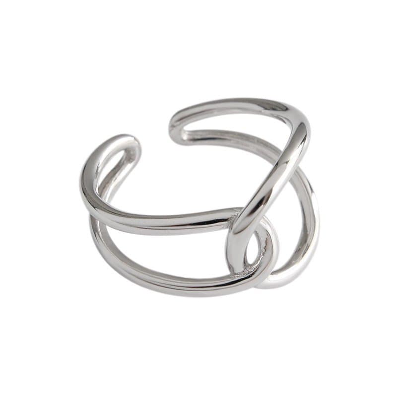 Double Layers Lines Cross 925 Sterling Silver Adjustable Ring