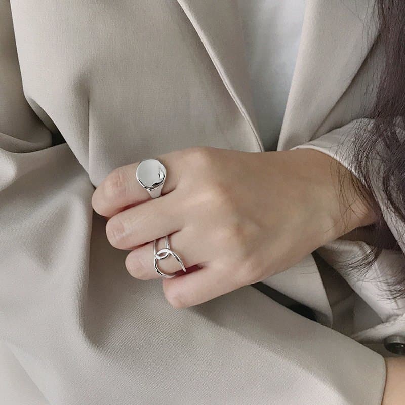 Double Layers Lines Cross 925 Sterling Silver Adjustable Ring