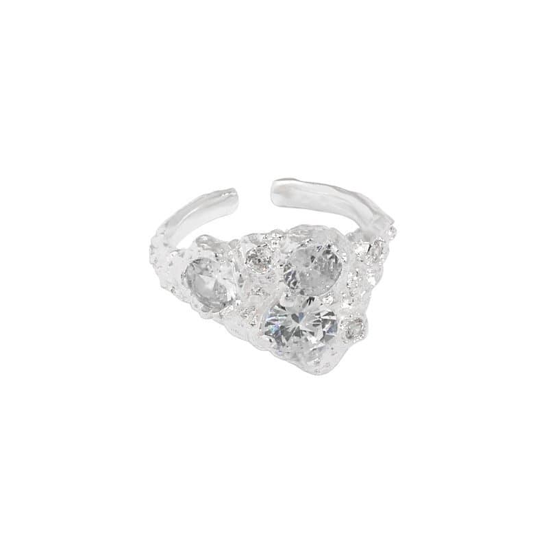 Irregular Double CZ 925 Sterling Silver Adjustable Ring