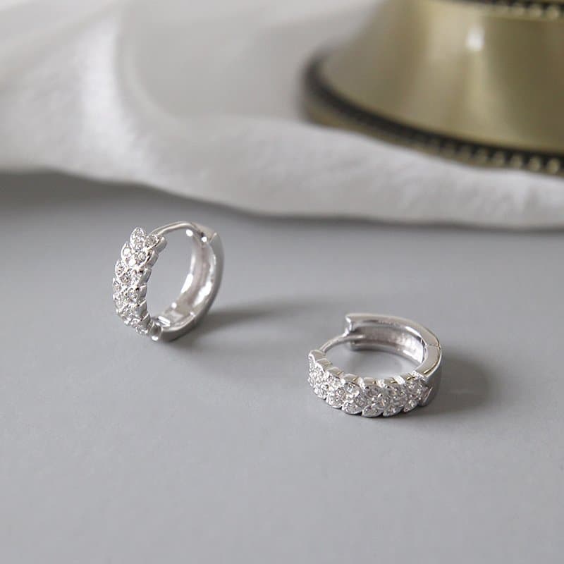 Geometric CZ Mini Circle 925 Sterling Silver Huggie Hoop Earrings