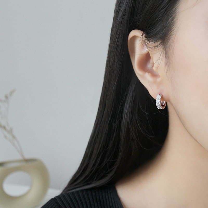 Geometric CZ Mini Circle 925 Sterling Silver Huggie Hoop Earrings