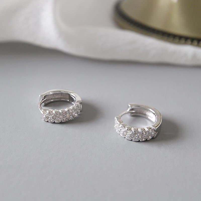 Geometric CZ Mini Circle 925 Sterling Silver Huggie Hoop Earrings