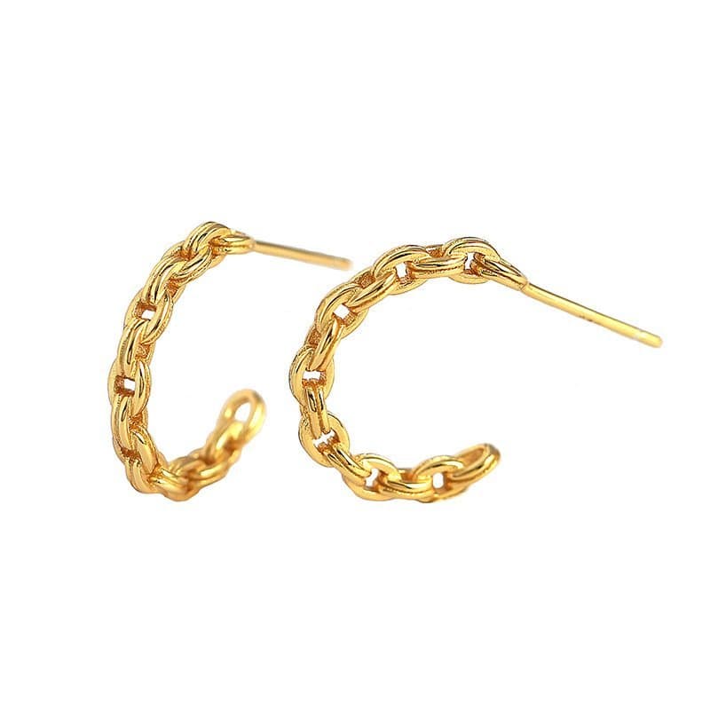Hollow Chain C Shape 925 Sterling Silver Hoop Earrings